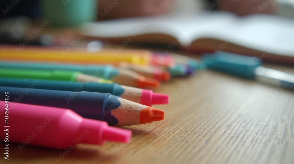 A close-up view of a variety of colorful highlighters arranged neatly on a wooden desk, with an open notebook and some highlighted text visible. A close-up view of a variety of colorful highlighters arranged neatly on a wooden desk, with an open notebook and some highlighted text visible.