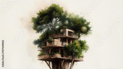 Enchanted forest treehouse: a dreamy architectural escape in nature photo