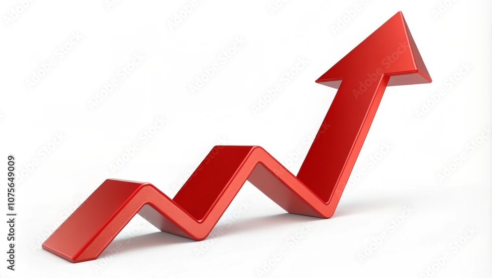 Red upward arrow graph showing rising trend, isolated Red upward arrow graph showing rising trend, isolated