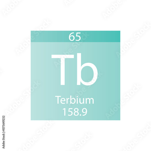 Tb Terbium Lanthanide Chemical Element Periodic Table. Simple flat square vector illustration, simple clean style Icon with molar mass and atomic number for Lab, science or chemistry class.