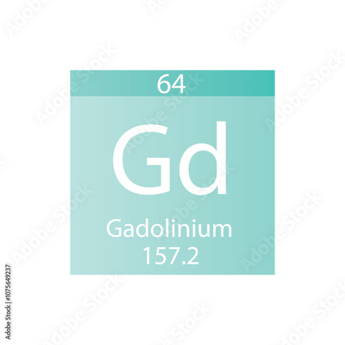 Gd Gadolinium Lanthanide Chemical Element Periodic Table. Simple flat square vector illustration, simple clean style Icon with molar mass and atomic number for Lab, science or chemistry class.