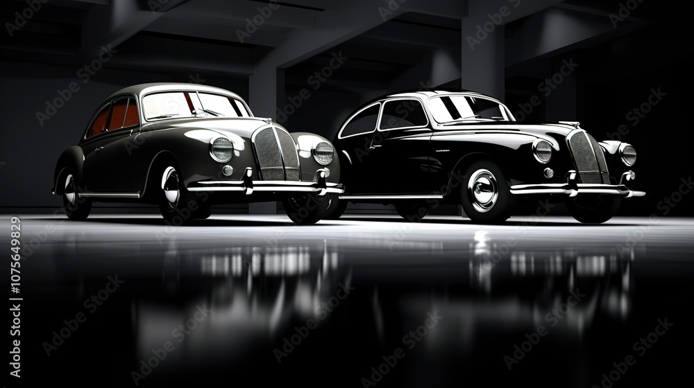 Fototapeta premium A photo of a pair of vehicles in a high-contrast background