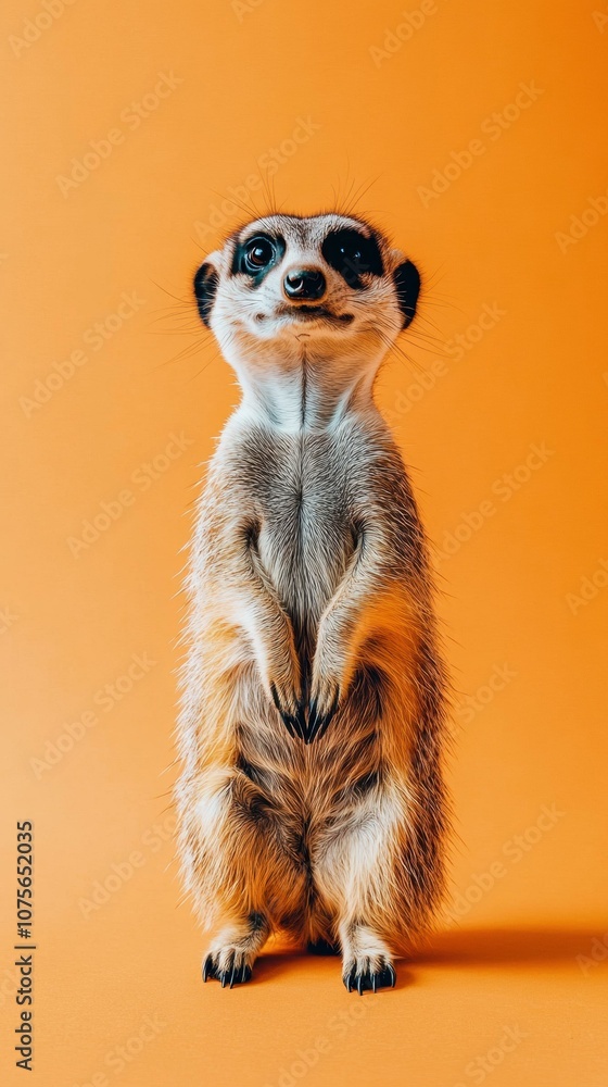 Fototapeta premium A meerkat sits upright, looking directly at the camera. AI.