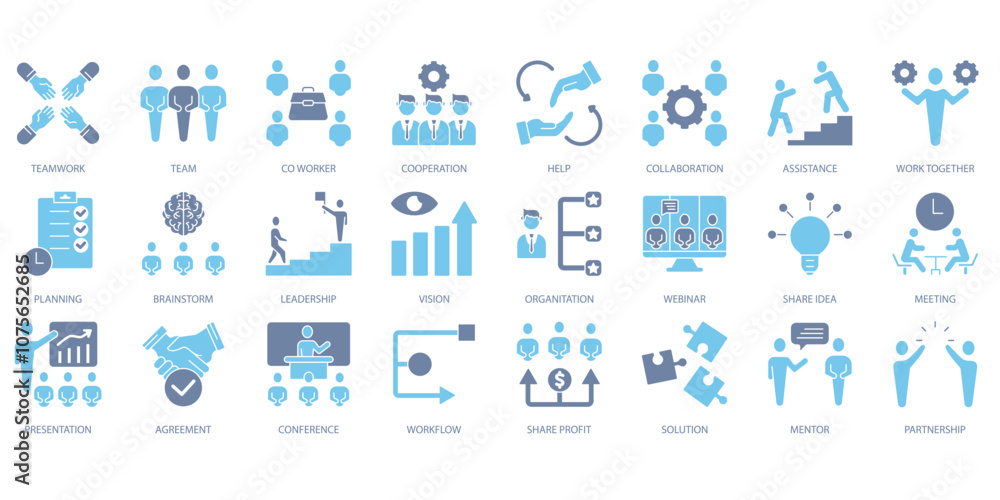 Naklejka premium Teamwork icons set. Set of editable stroke icons.Set of Teamwork