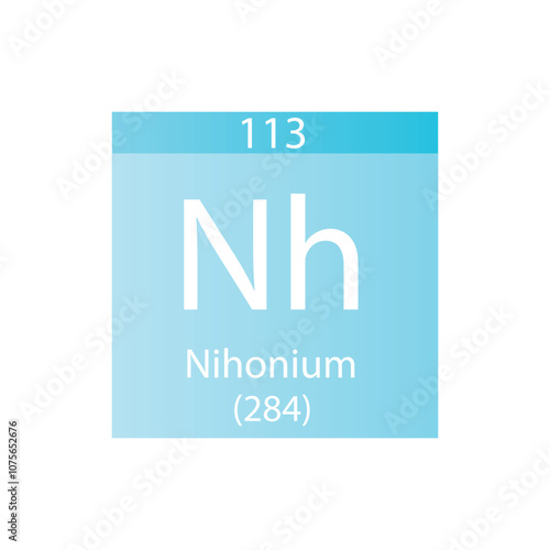 Nh Nihonium  Chemical Element Periodic Table. Simple flat square vector illustration, simple clean style Icon with molar mass and atomic number for Lab, science or chemistry class.