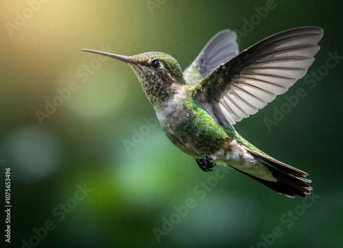 Cinematic Photo of Hummingbird in Bewildered Confusion on Hazy Morning with Intricate Patterns and Designs photo