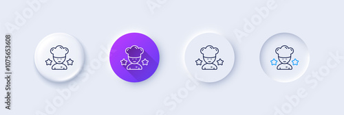 Best chef line icon. Neumorphic, Purple gradient, 3d pin buttons. Stars ranking sign. Rating symbol. Line icons. Neumorphic buttons with outline signs. Vector