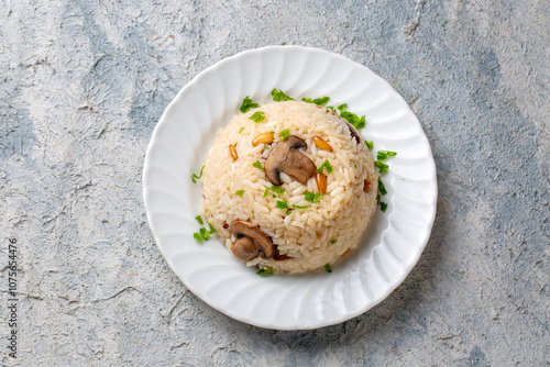 Mushroom rice pilaf, Turkish name; Mantarli pirinc pilavi photo