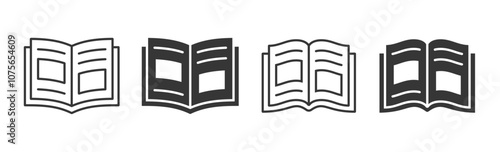 Magazine flat and line icons set. Open magazine symbol. Vector