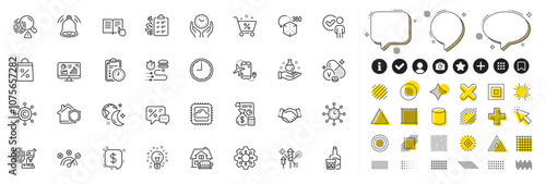 Set of Execute, Vanadium mineral and Time line icons for web app. Design elements, Social media icons. Analytics graph, Whiskey glass, Home insurance icons. Vector