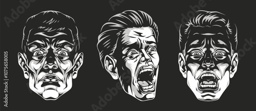 Three figures show dramatic fear