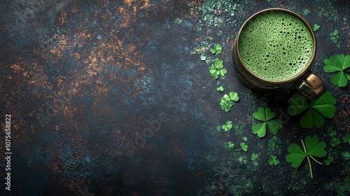 St. Patrick’s Day Background with Shamrocks and Open Space for Text photo