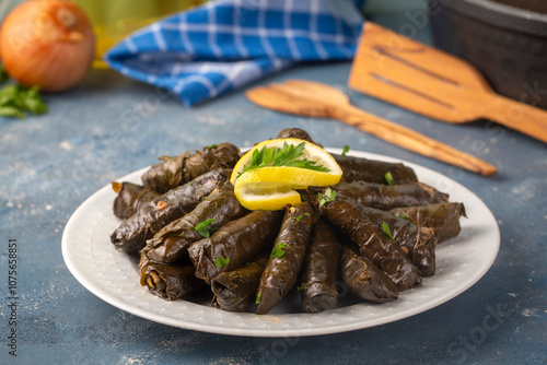 Traditional delicious Turkish foods; stuffed leaves (yaprak sarmasi) photo