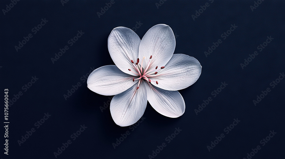 Fototapeta premium A white flower with red stamens on a dark blue backdrop featuring Hope centrally