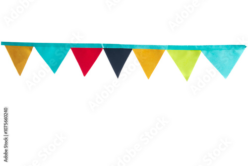 Colorful party bunting flags on white background with clipping path