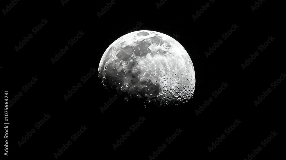 A monochrome image of the moon against a dark backdrop, with an airplane superimposed in the foreground during twilight A monochrome image of the moon against a dark backdrop, with an airplane superimposed in the foreground during twilight