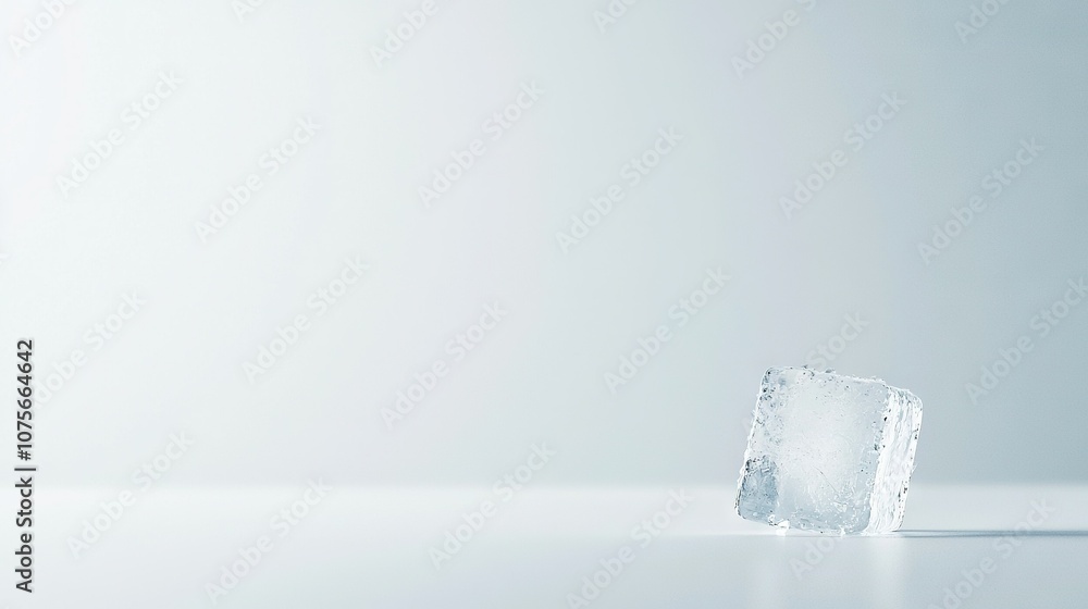 An ice cube resting atop a white table alongside a wine bottle and stemmed wine glass An ice cube resting atop a white table alongside a wine bottle and stemmed wine glass