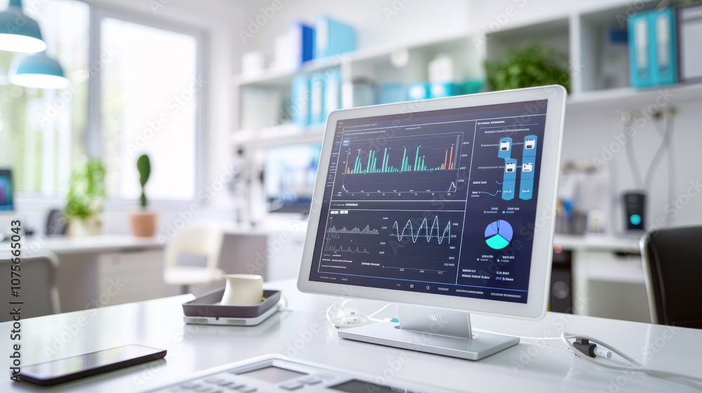 An AI-powered device monitors patient vital signs in a contemporary clinic, highlighting technological advancements in healthcare An AI-powered device monitors patient vital signs in a contemporary clinic, highlighting technological advancements in healthcare