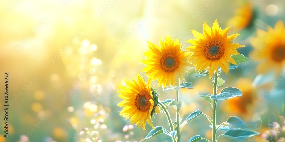 Bright and cheerful sunflowers stand tall in a sunlit field. These vibrant flowers symbolize happiness and positivity. Perfect for nature lovers. A stunning floral composition. AI Bright and cheerful sunflowers stand tall in a sunlit field. These vibrant flowers symbolize happiness and positivity. Perfect for nature lovers. A stunning floral composition. AI