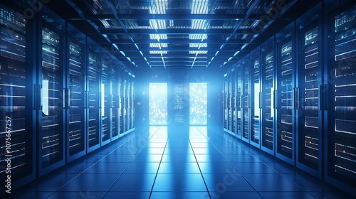 A photo of a server room with servers and storage