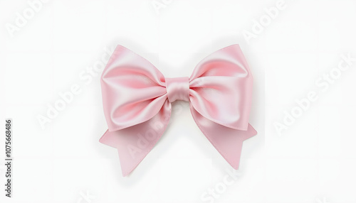 Small pink satin bow isolated on white or transparent background with white shades, png