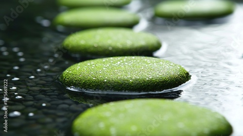  Green cookies on table; water puddle below