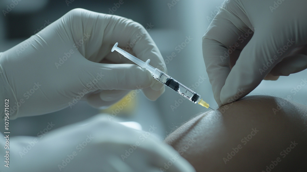 Close up of a Syringe Injecting Medicine into an Arm Close up of a Syringe Injecting Medicine into an Arm