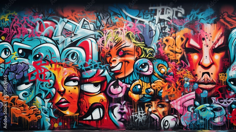 Fototapeta premium A photo of a wall covered in graffiti art