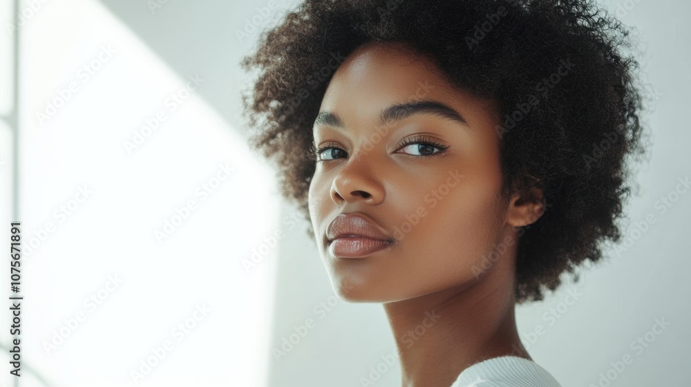 Photographer adjusting camera young African American woman with short curly hair bright studio clean background copy space Photographer adjusting camera young African American woman with short curly hair bright studio clean background copy space