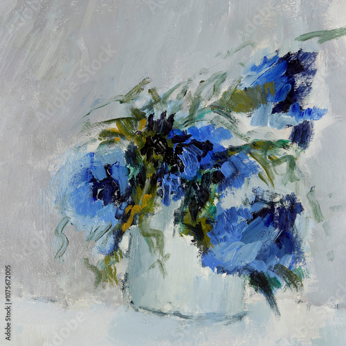 Abstract Blue Flowers Painted on Paper photo