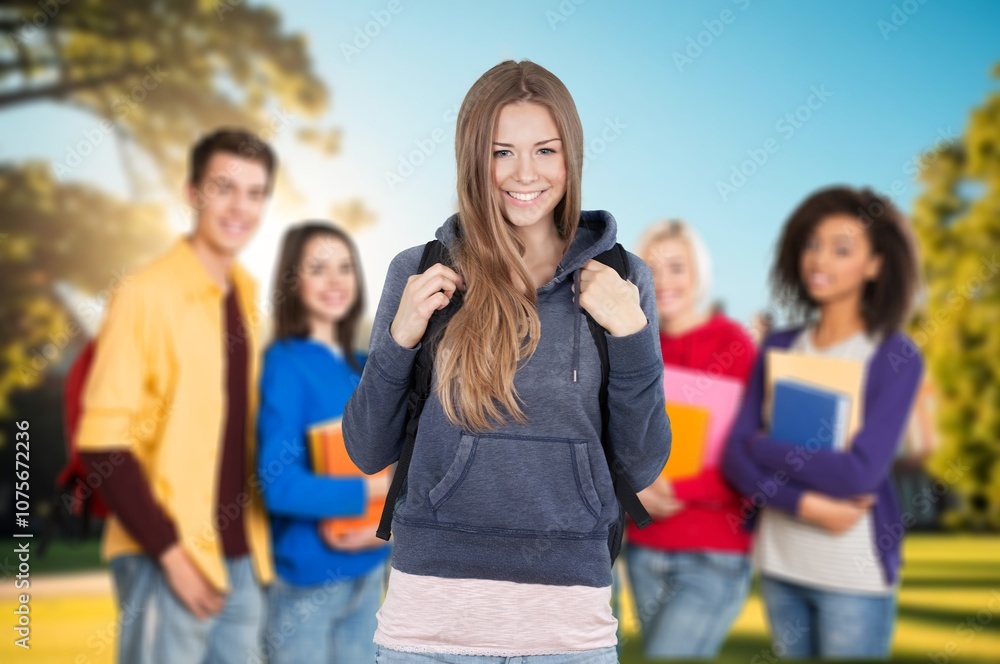 Walking, happy student friends at university with fun. Walking, happy student friends at university with fun.