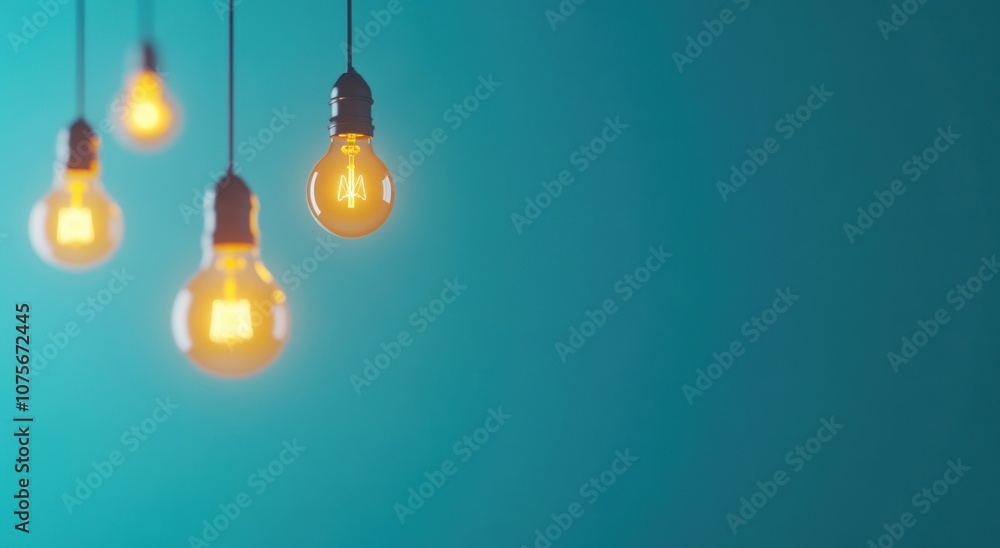 Light Bulbs Hanging Against a Blue Background Light Bulbs Hanging Against a Blue Background