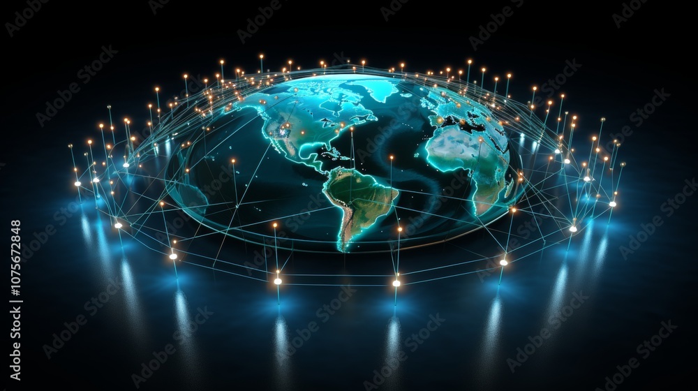 Obraz premium Global network of interconnected business nodes enhancing human resource collaboration worldwide