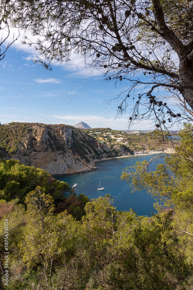 Scenic Bay View with Sailboats and Cliffs Scenic Bay View with Sailboats and Cliffs