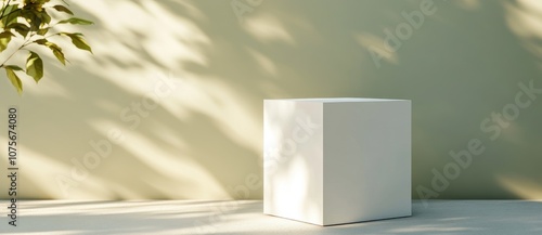 Minimalist Product Display with White Cube on Soft Background