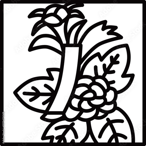 線画正方形ミニ花札　水無月　牡丹　青短　6月　牡丹に青短