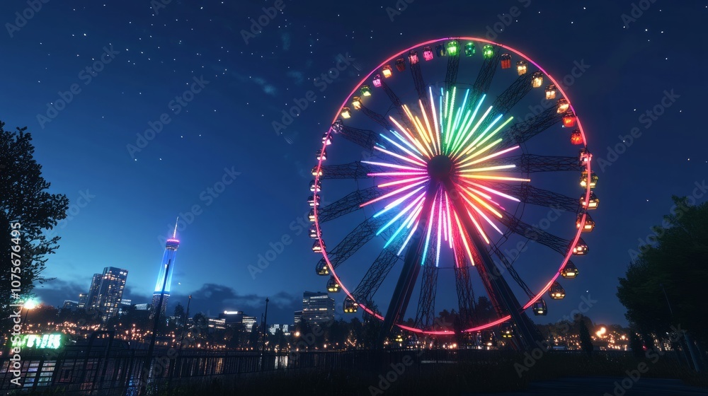 Ferris wheel, illuminated against the night sky. Ferris wheel, illuminated against the night sky.