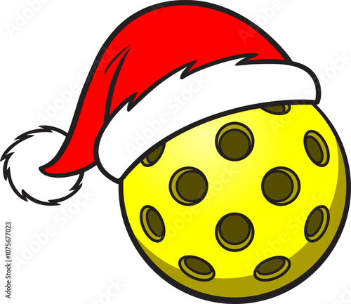 Pickleball Yellow with Santa Hat, Vector illustration, Isolated On Transparent Background
