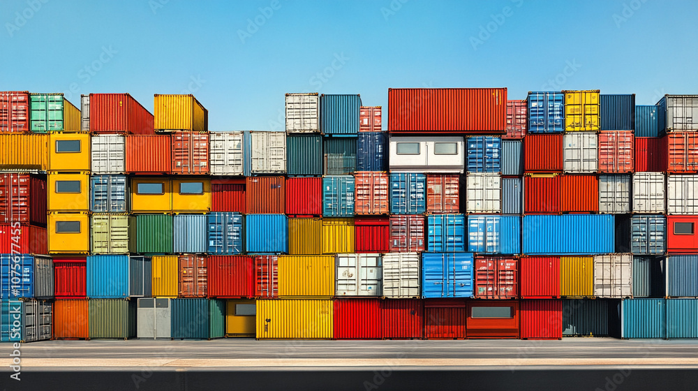 Fototapeta premium Colorful Shipping Containers Stacked in a Port