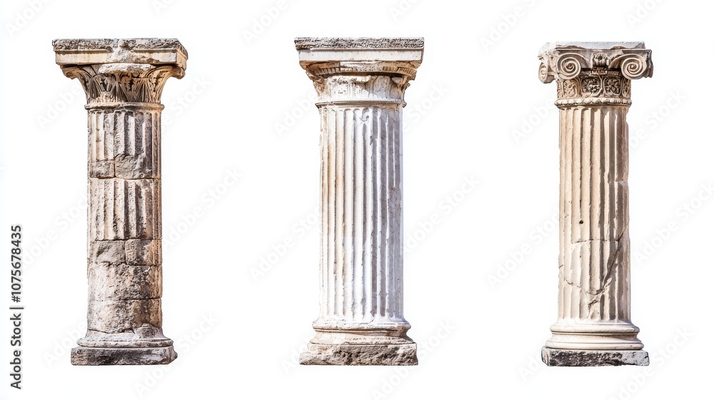 Isolated ancient pillars on a white background. Isolated ancient pillars on a white background.