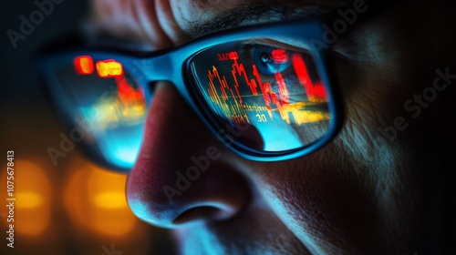 Wallpaper Mural Stock Market Trader Working Investment Charts, Graphs Reflecting in Glasses.  Torontodigital.ca