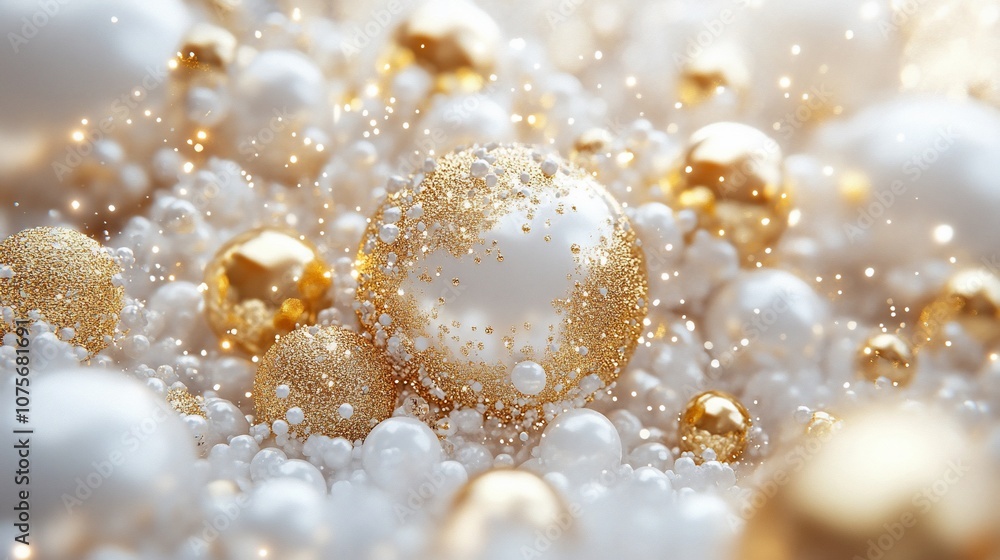 Abstract background of gold and white spheres with bokeh effect. Abstract background of gold and white spheres with bokeh effect.