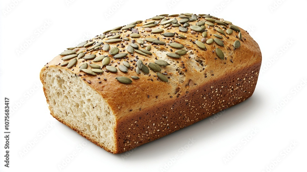 Loaf of bread with seeds close-up on white background with clipping mask to top Loaf of bread with seeds close-up on white background with clipping mask to top