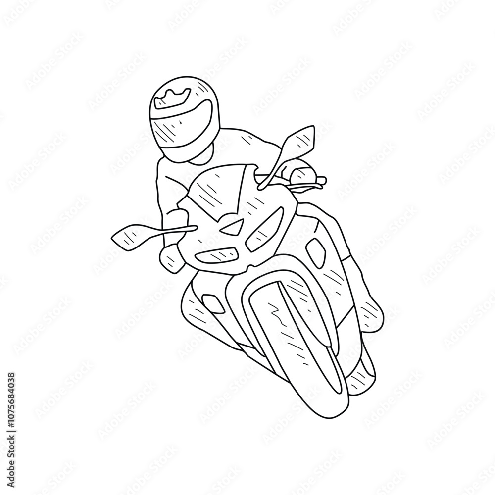 Sketch drawing of the people using motorcycle go to work with white background. Land transportation design in simple sketch style. Black and white vehicle design concept vector illustration. Sketch drawing of the people using motorcycle go to work with white background. Land transportation design in simple sketch style. Black and white vehicle design concept vector illustration.