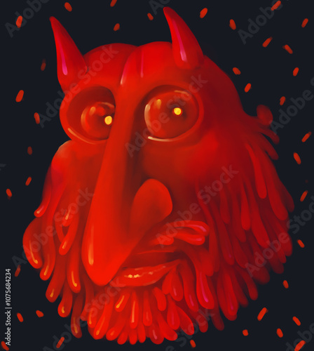 Surreal Fiery Devil Face with Glowing Eyes photo