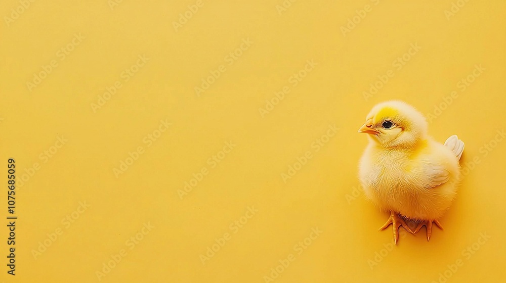 A yellow chicken rests atop a yellow table beside a banana peel A yellow chicken rests atop a yellow table beside a banana peel