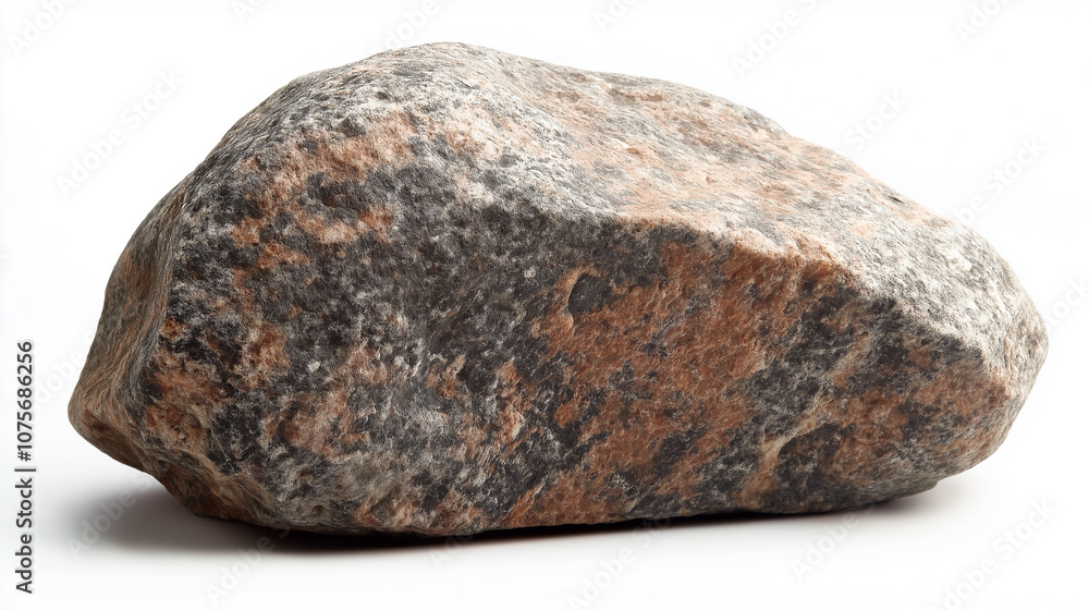 Large, weathered rock with specks of orange against a white background. Large, weathered rock with specks of orange against a white background.
