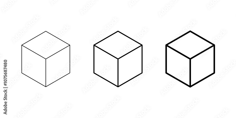 Set of Isometric Wireframe Cubes with Various Lineweights from Thin to Thick Lines. Vector Image. Set of Isometric Wireframe Cubes with Various Lineweights from Thin to Thick Lines. Vector Image.