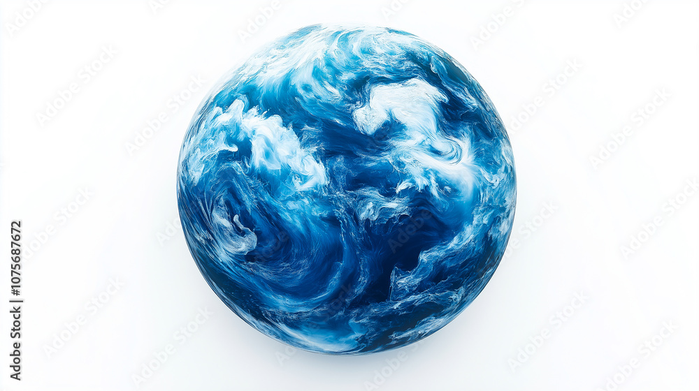 Blue planet with swirling water-like patterns, resembling a miniature ocean world. Blue planet with swirling water-like patterns, resembling a miniature ocean world.