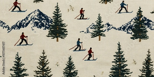 vintage ski sweater design on a beige hand-knitted background